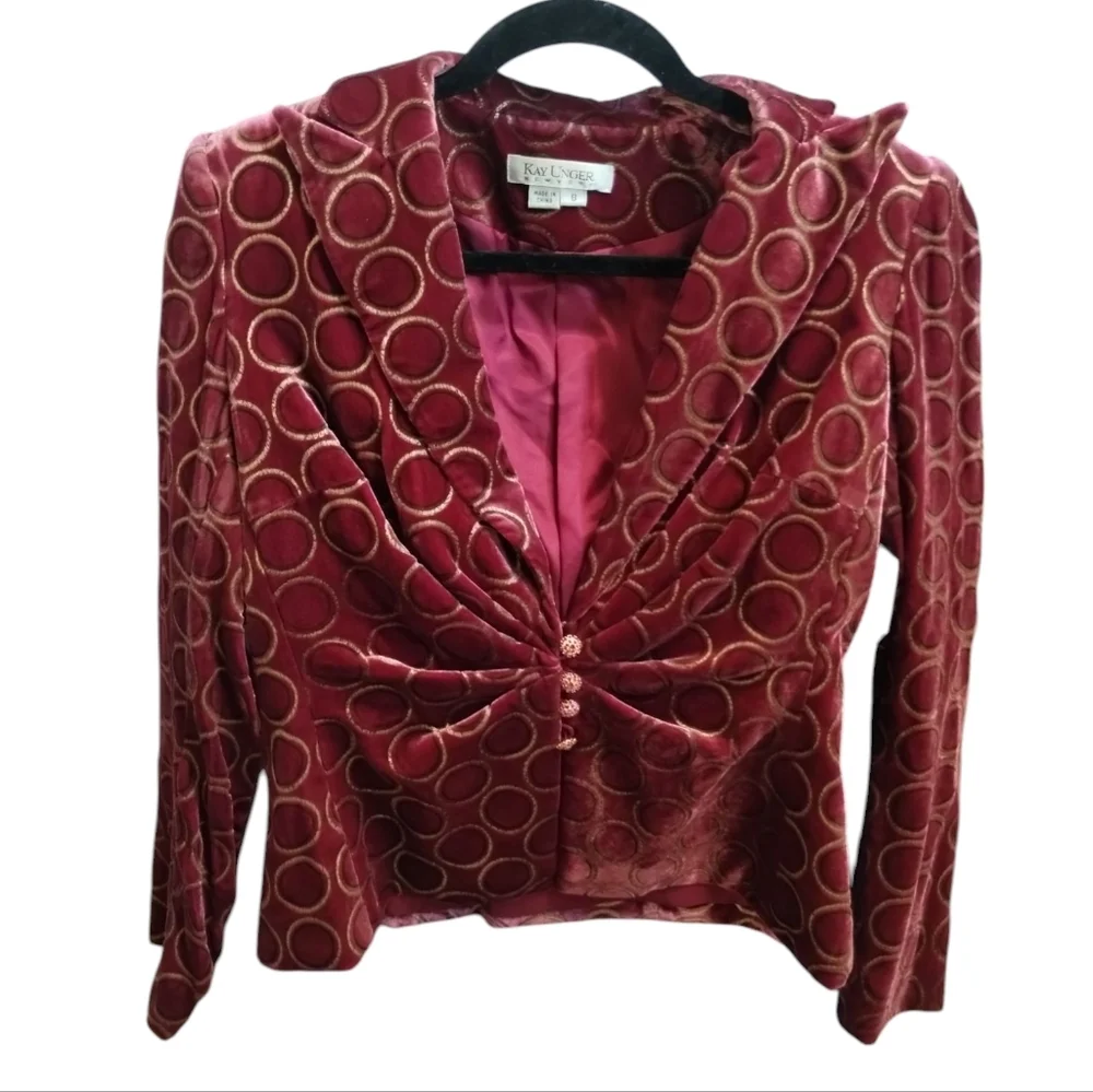 Y2K Kay Unger NY Women's Velour Art Wear Grannycore Old Money Blazer Size 8 Vamp